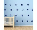 Nautical Wall Decals - Set of Sailboat Anchors Starfish Helm Decals